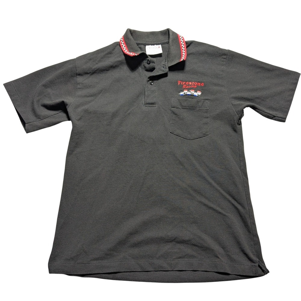 VTG 90s Firestone Racing Single Stitch Polo Shirt Black Crystal Springs Medium